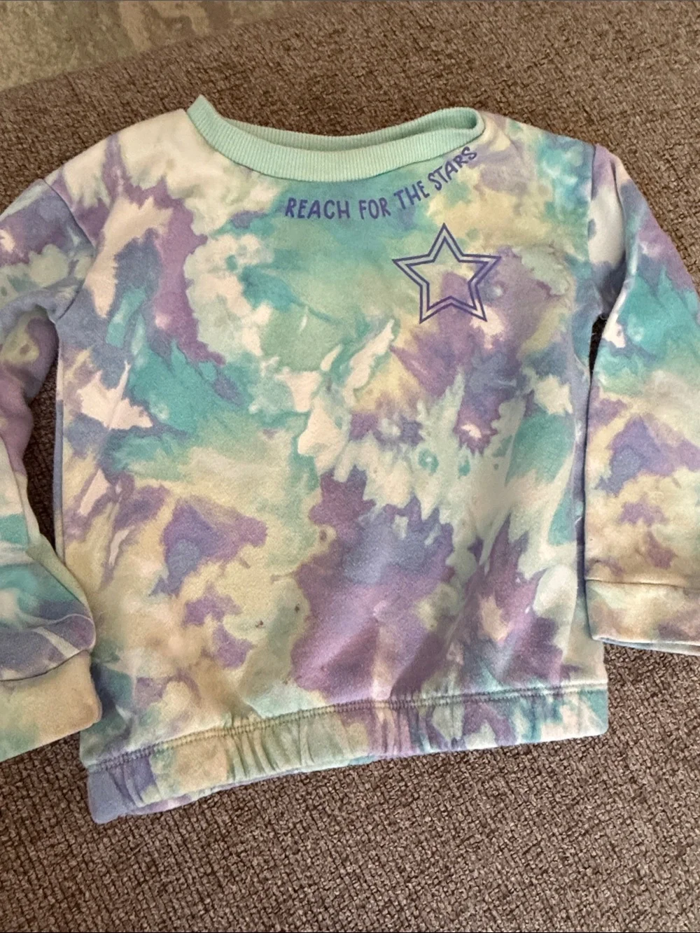 The Children's Place Tie-Dye Star Sweatshirt & Pants Set - Aqua, Purple, Cream - Picture 3 of 11